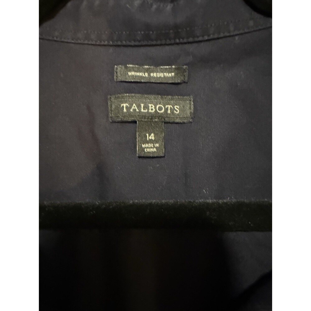 Talbots Wrinkle Resistant Short Sleeve Button Front Black Top Size 14 - Picture 3 of 3
